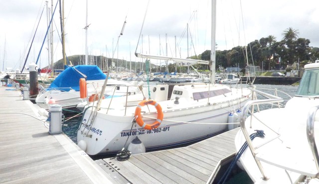 Sailboat TANTOMAR, moored at Horta Marina, FAIAL ISLAND, AZORES